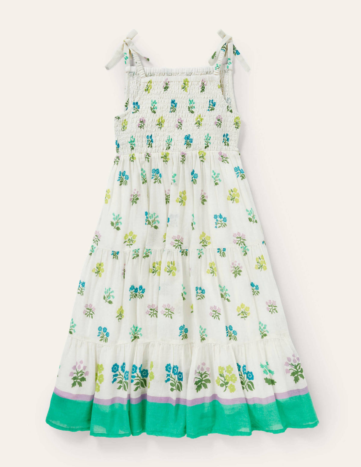 Tiered Sun Dress-Ivory/ Blue Woodblock-2