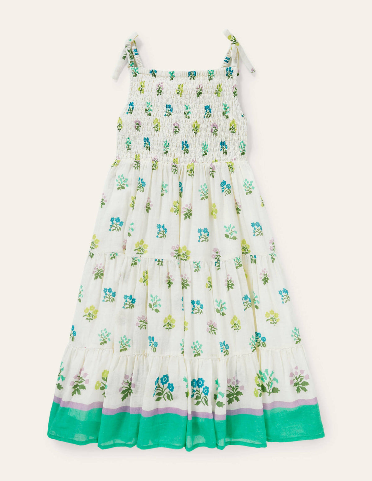 Tiered Sun Dress-Ivory/ Blue Woodblock-1