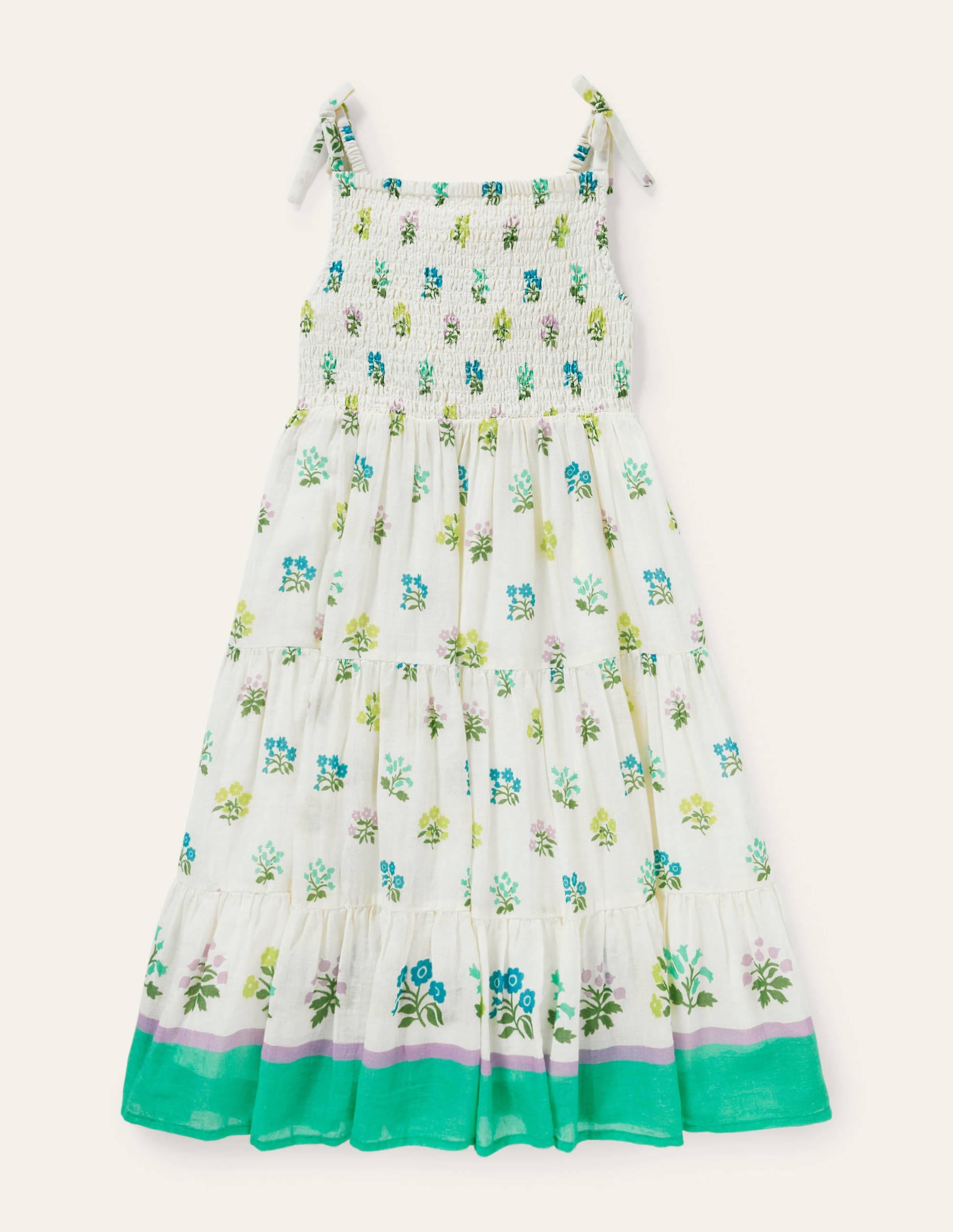Tiered Sun Dress-Ivory/ Blue Woodblock - Image 1