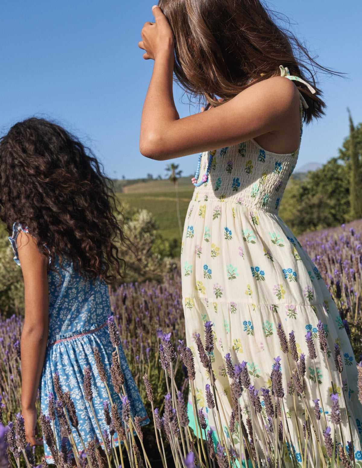 Tiered Sun Dress-Ivory/ Blue Woodblock-4