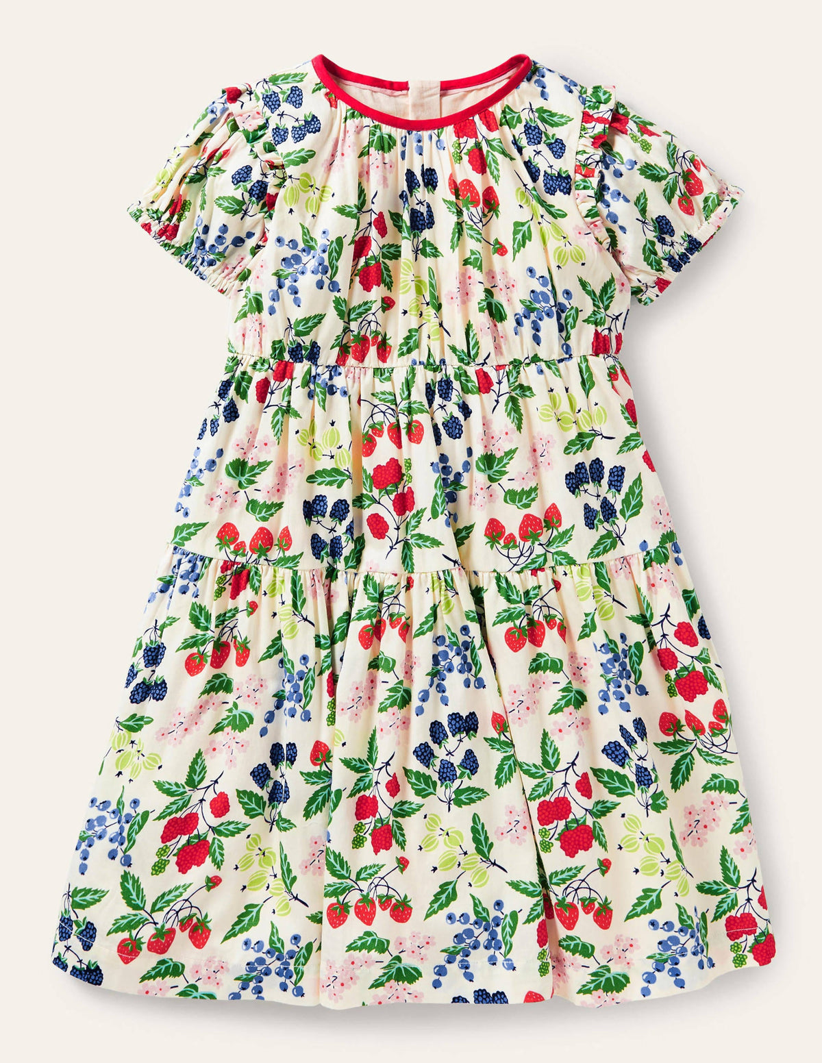 Puff Sleeve Floral Dress-Vanilla Botanical Fruit-1