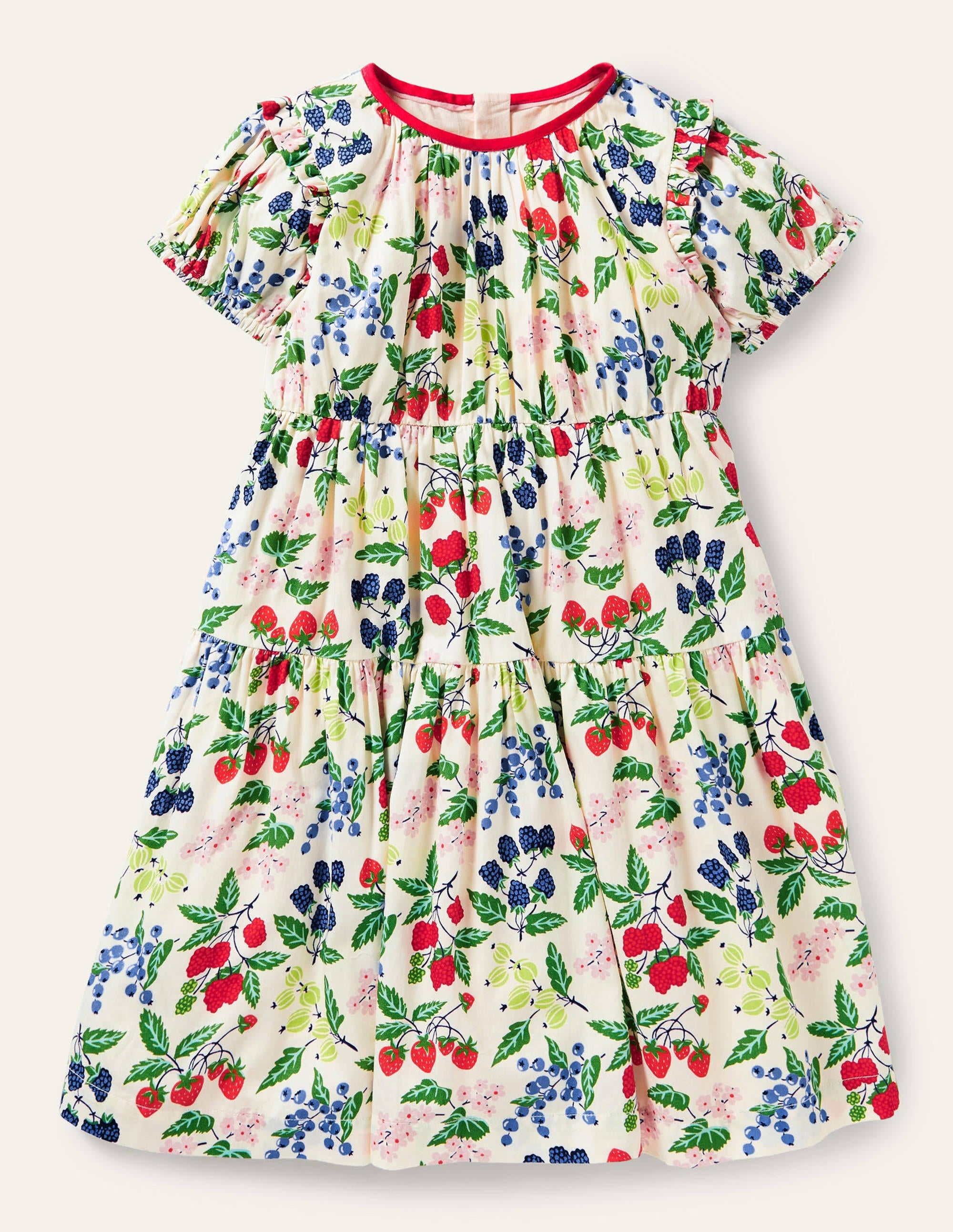 Puff Sleeve Floral Dress-Vanilla Botanical Fruit - Image 1