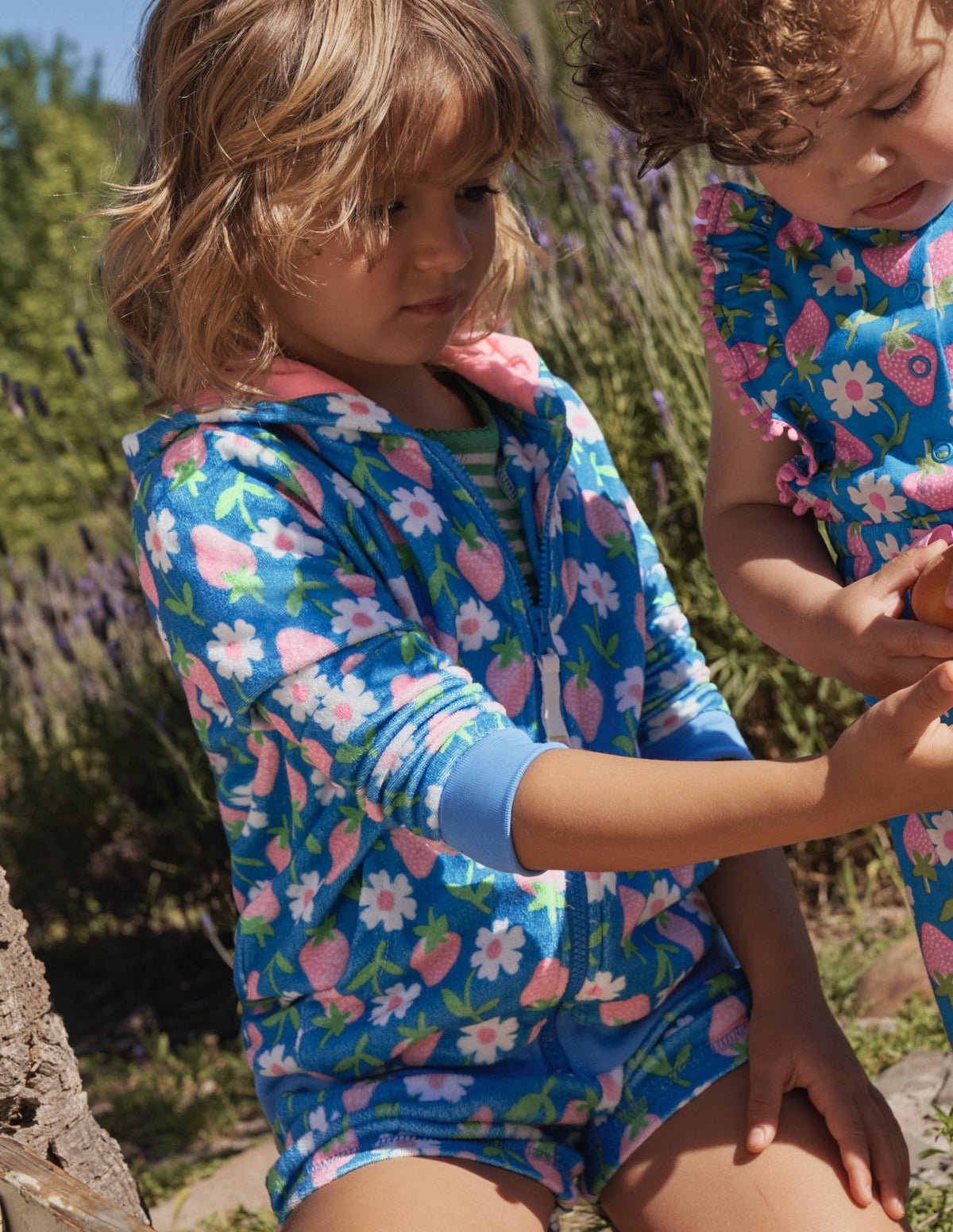 Towelling Hoodie-Bright Marina Blue Strawberry - Image 4