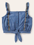 Tie Front Multi Stitch Top-Chambray