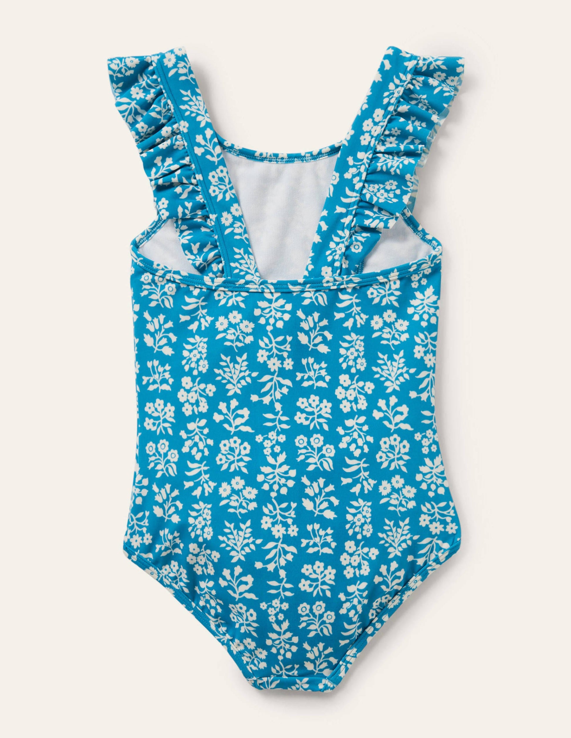 Frilly Strap Swimsuit-Bahama Blue Woodblock-2