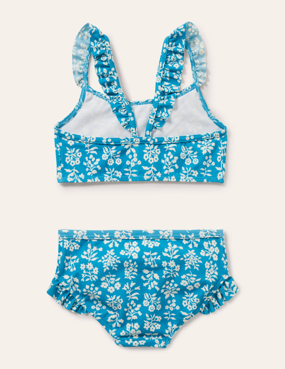 Frilly Strap Bikini Set-Bahama Blue Woodblock - Image 2