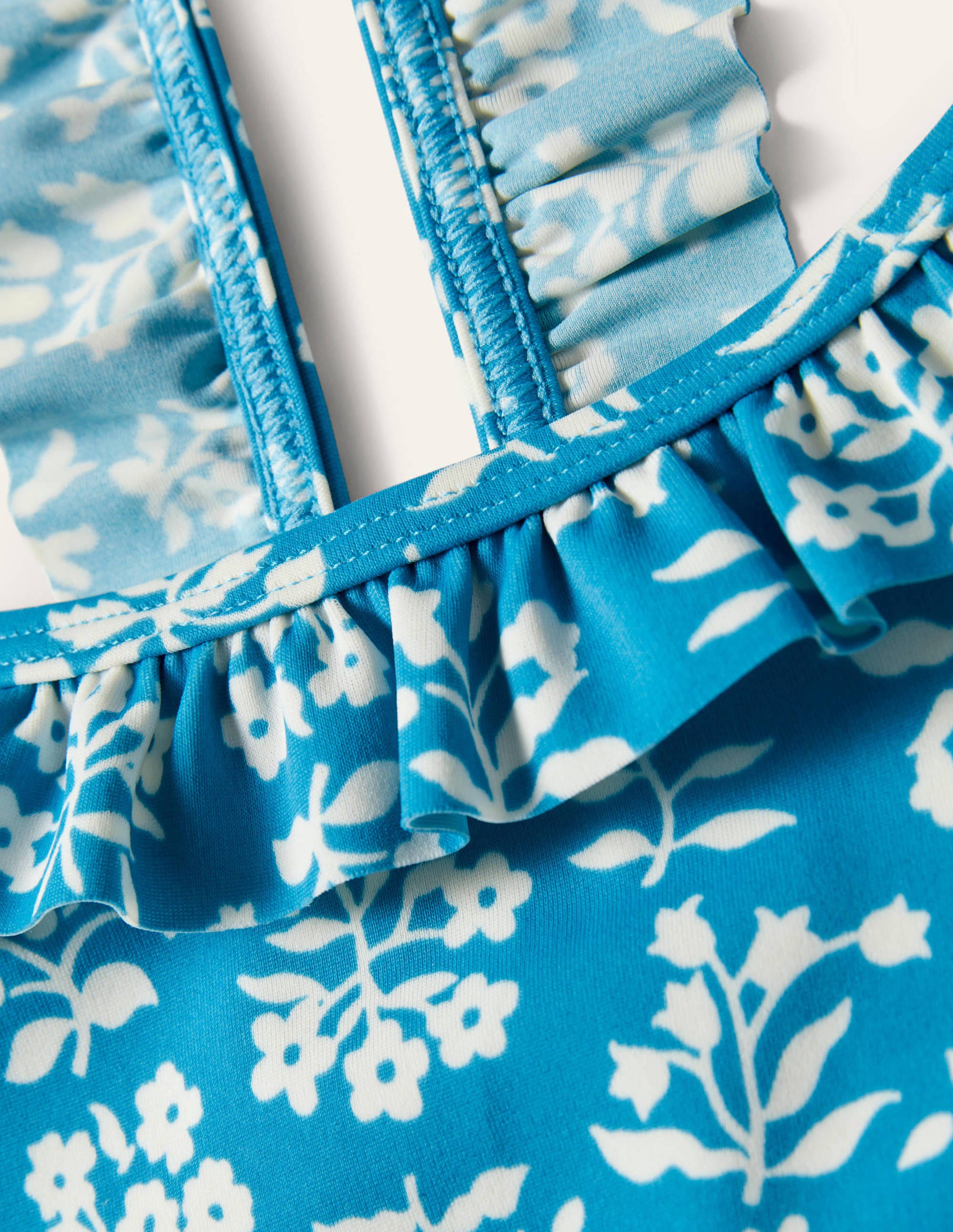 Frilly Strap Bikini Set-Bahama Blue Woodblock - Image 3