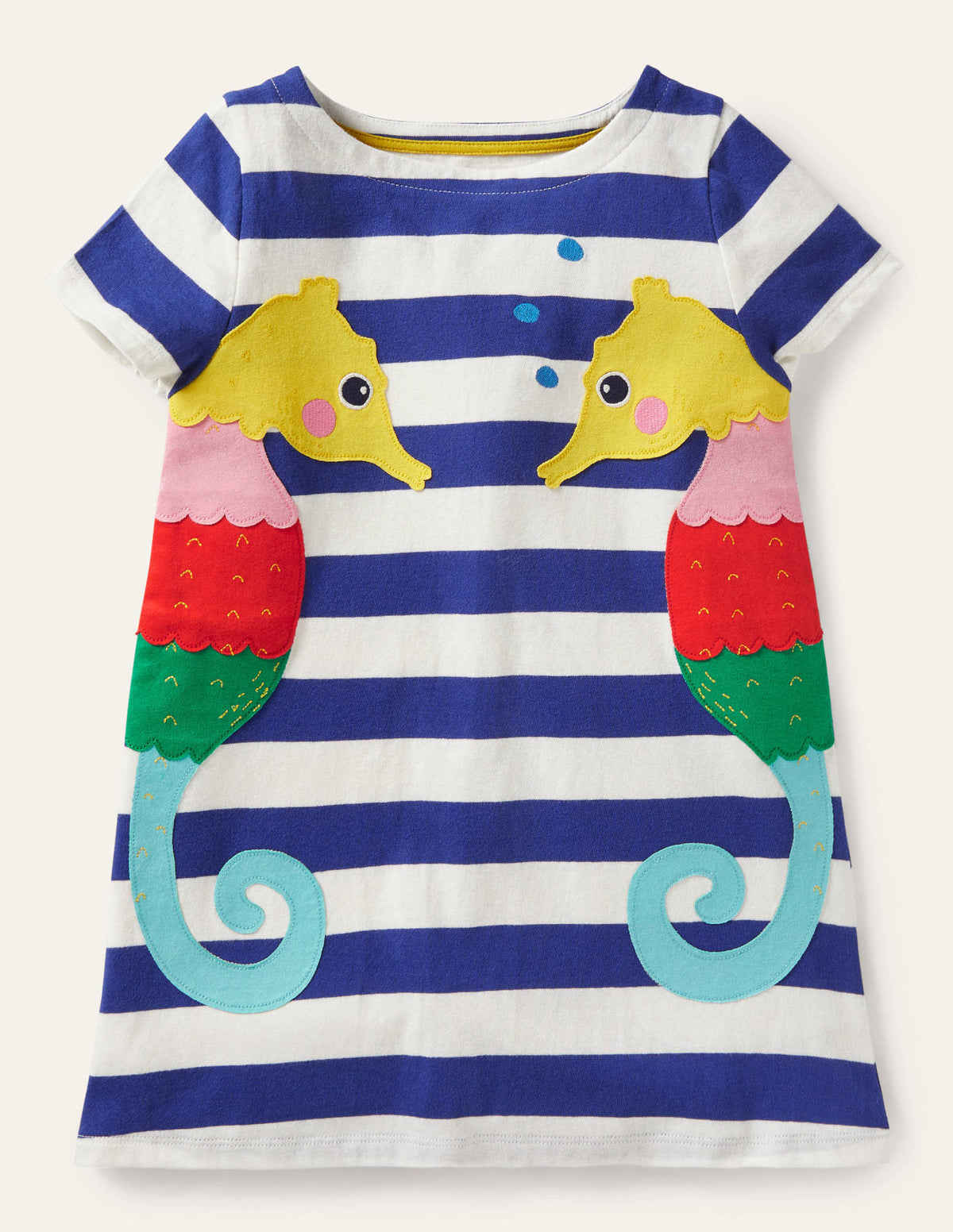 Short Sleeve Appliqué Tunic-Blue Wave/Ivory Seahorse-1