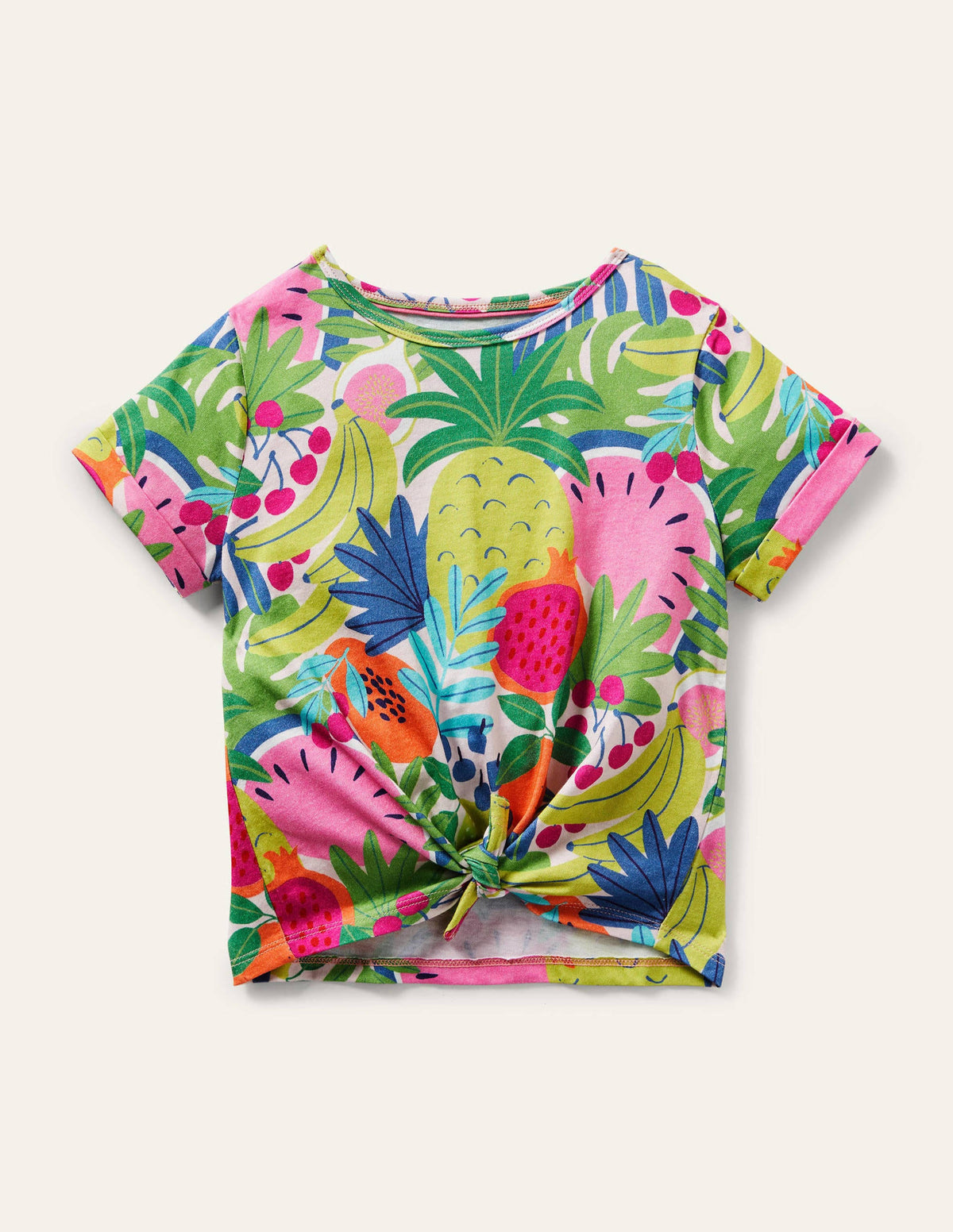Tie-front T-shirt-Multi Tropical Fruit - Image 1
