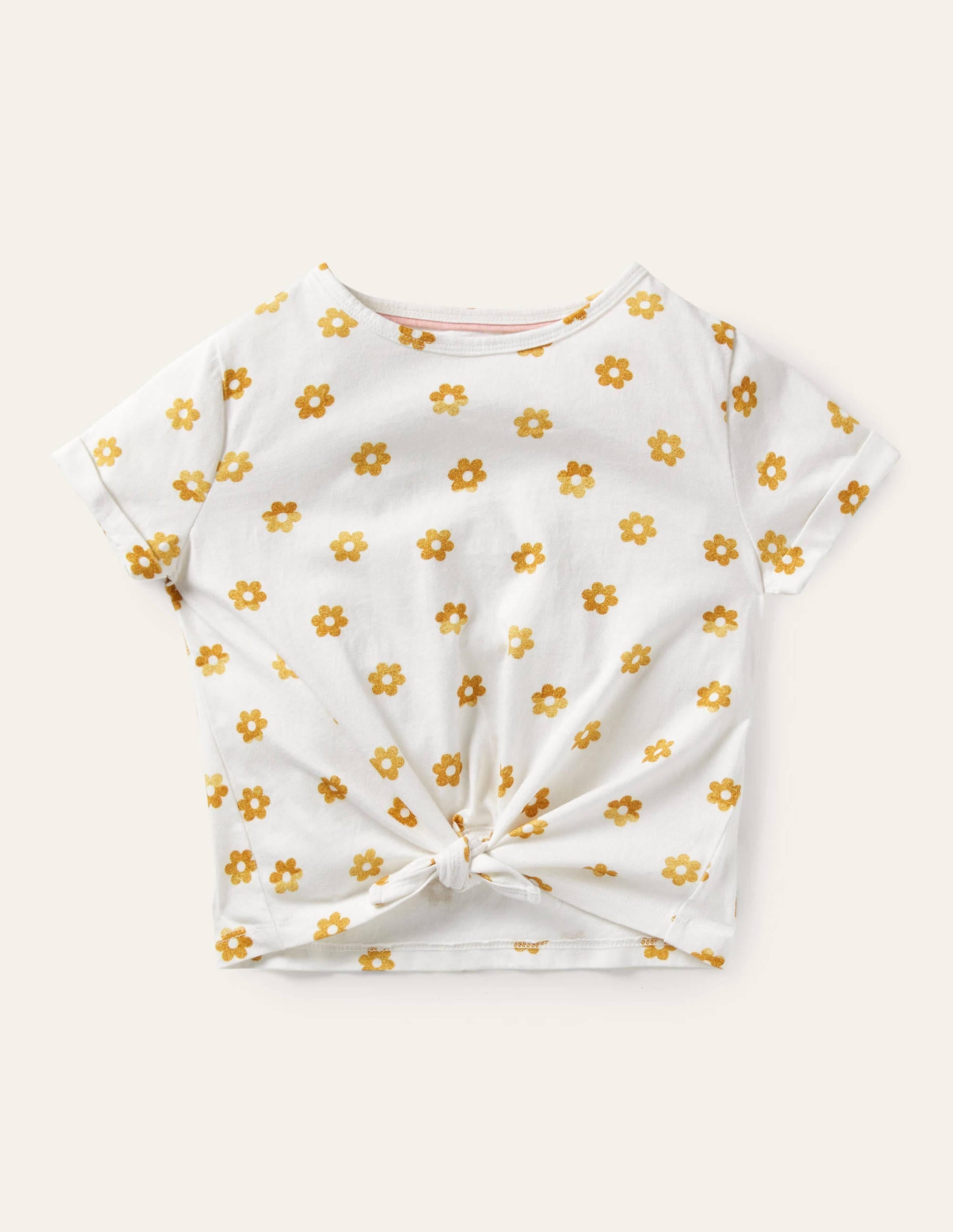 Tie-front T-shirt-White Foil Daisy - Image 1