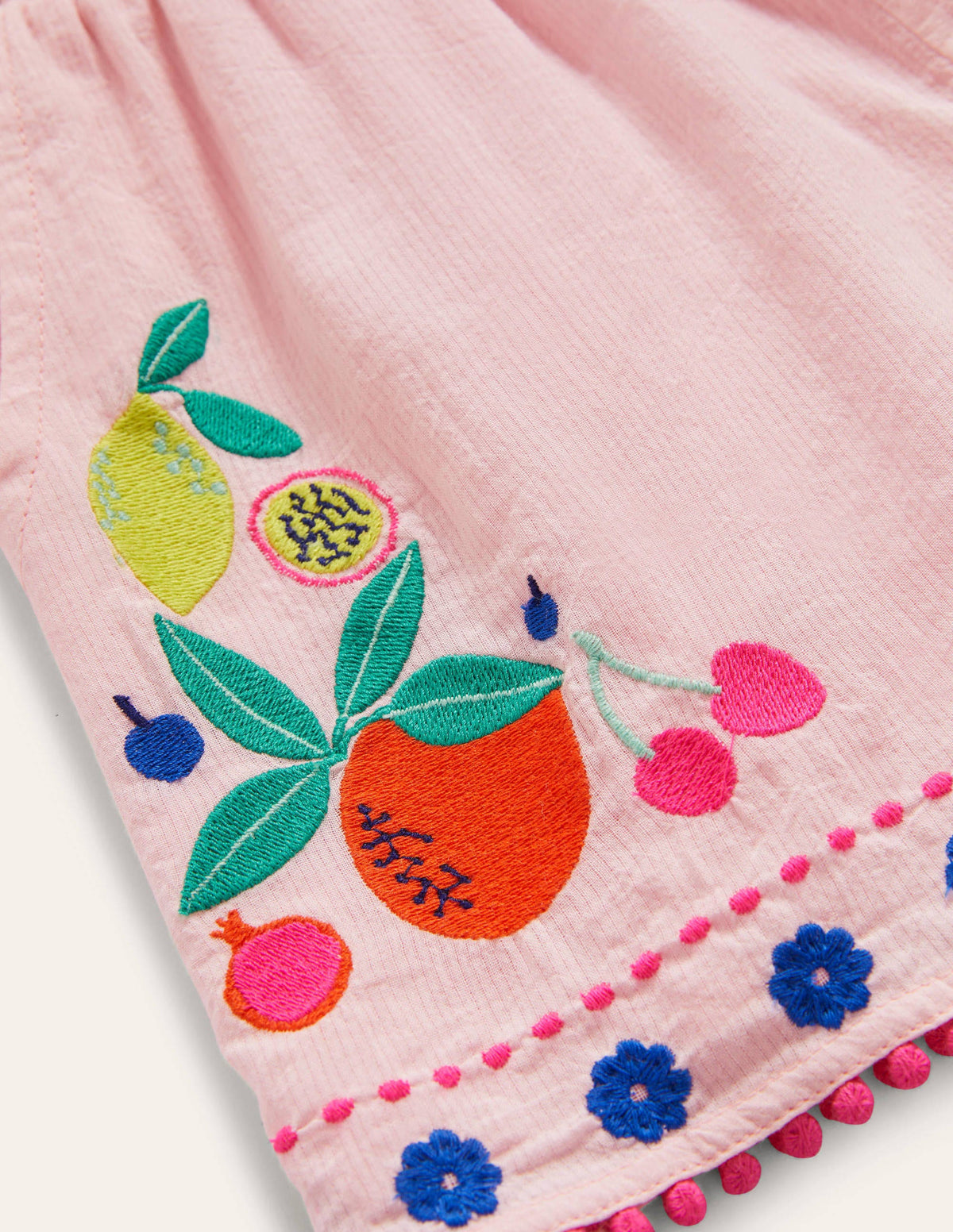 Shirred Embroidered Shorts-Boto Pink Fruit-3