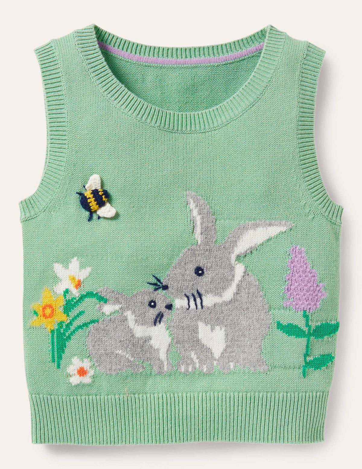 Knitted Sweater Vest-Fountain Green Bunny-1