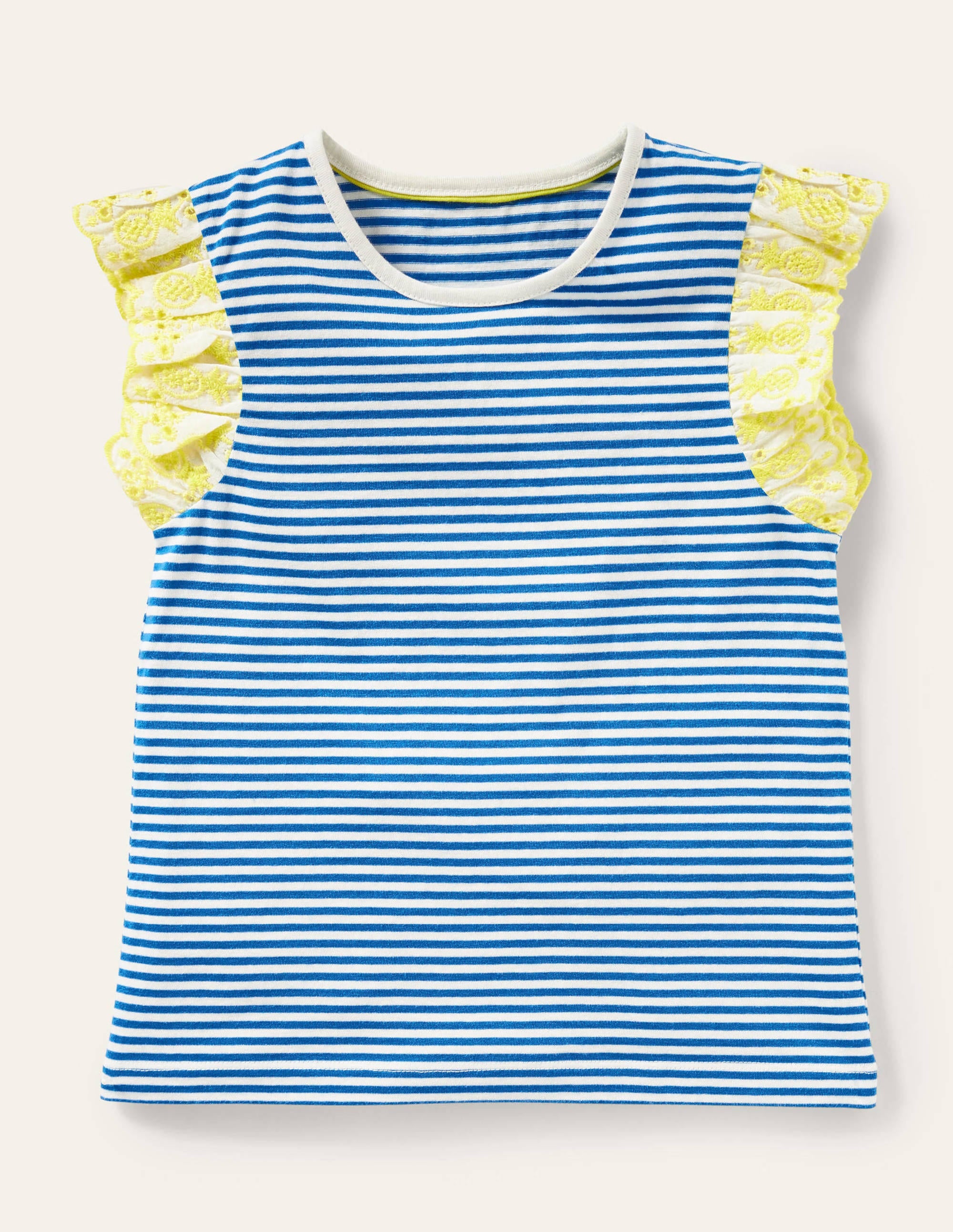 Broderie Sleeve Top-Bright Marina Blue / Ivory - Image 1