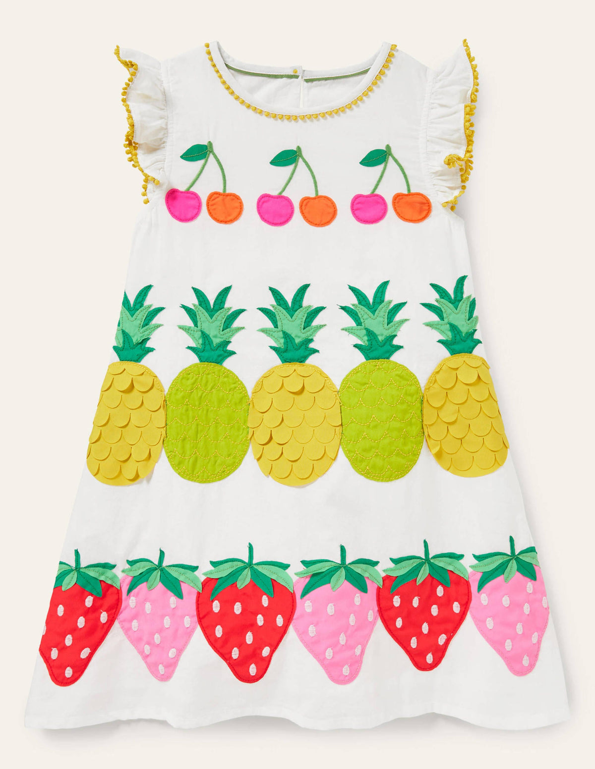 Big Appliqué Woven Dress-White Fruit - Image 1
