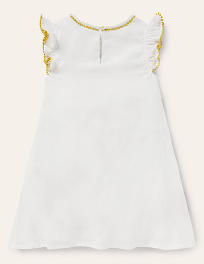 Big Appliqué Woven Dress-White Fruit-2