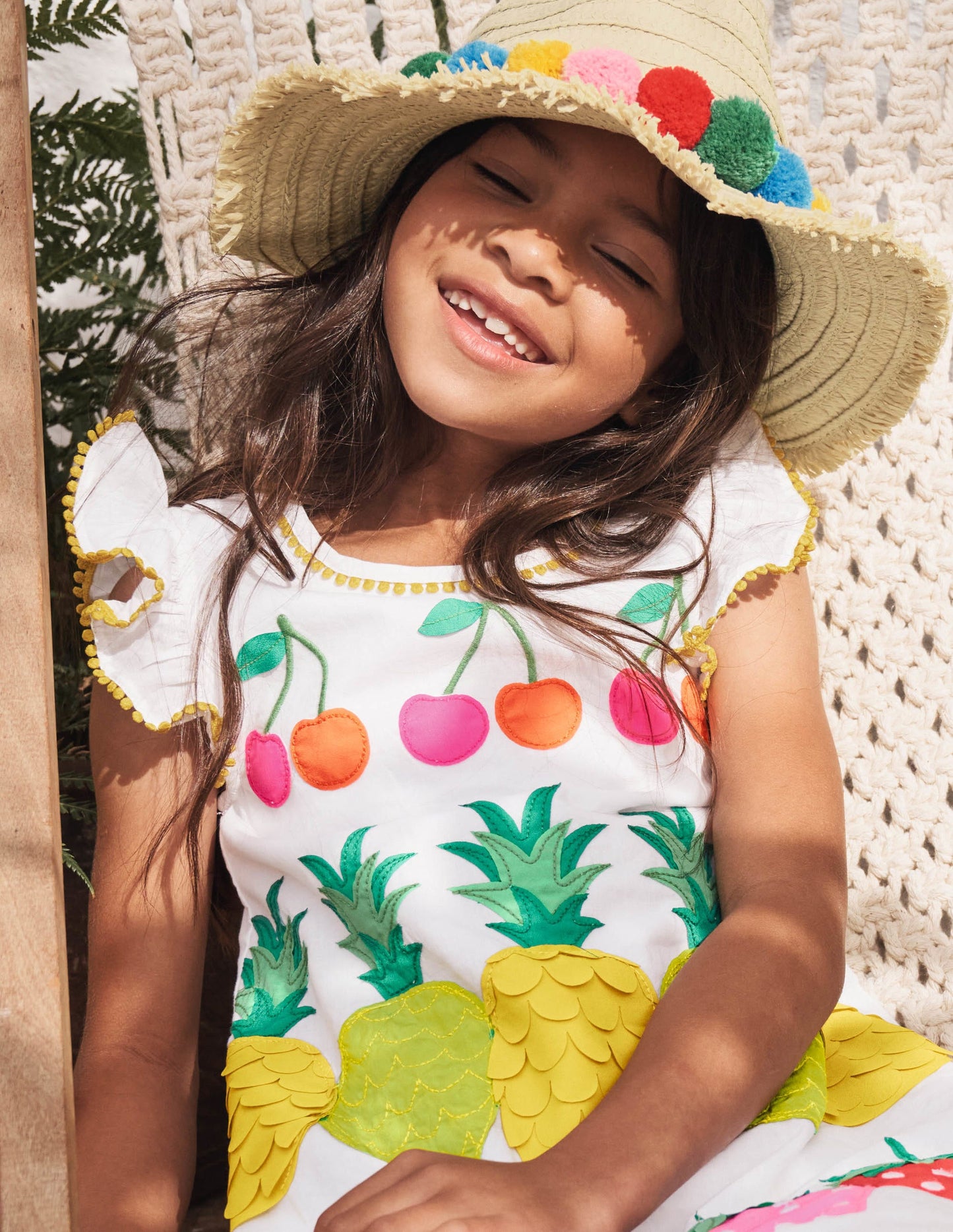 Big Appliqué Woven Dress-White Fruit