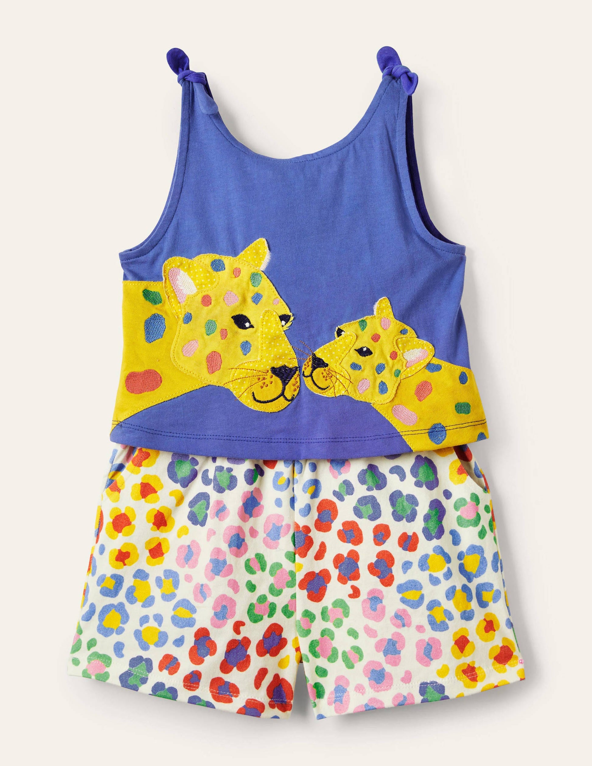 Big Appliqué Romper-Bluebell / Multi Leopard-1