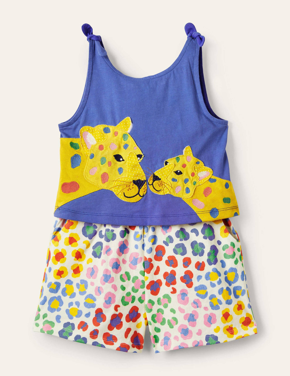 Big Appliqué Romper-Bluebell / Multi Leopard - Image 1