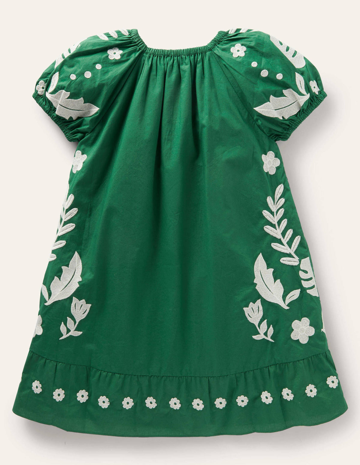 Puff Sleeve Embroidered Dress-Green Pepper Birds - Image 2