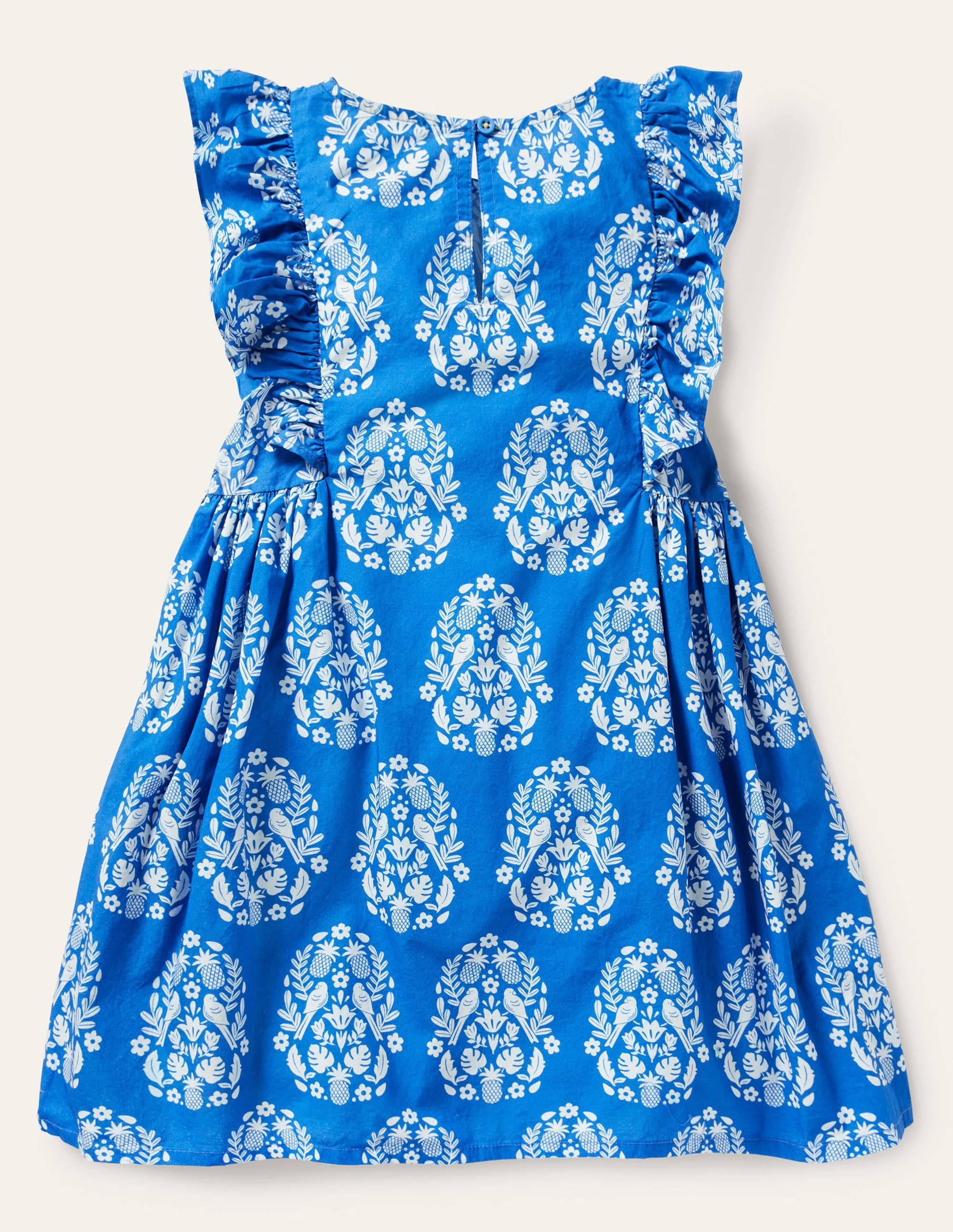 Frill Sleeve Printed Dress-Bright Marina Blue Woodblock - Image 2