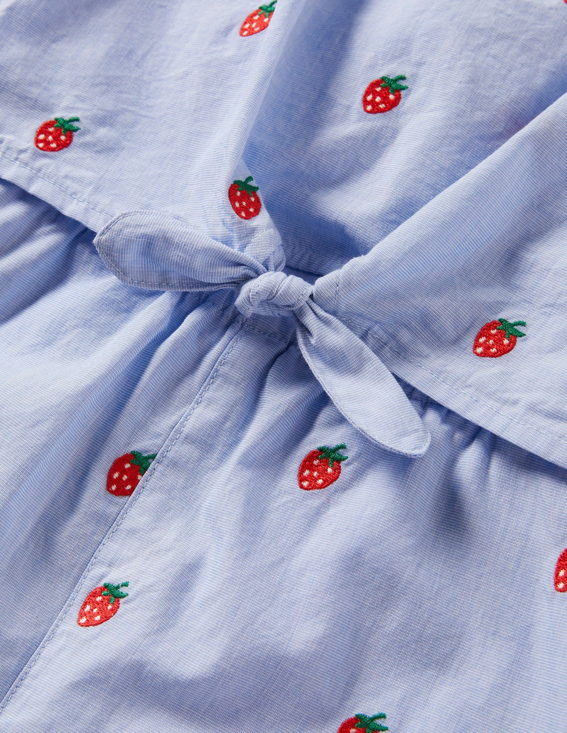 Blue Strawberry Print Woven Romper-Chambray Embroidered-3