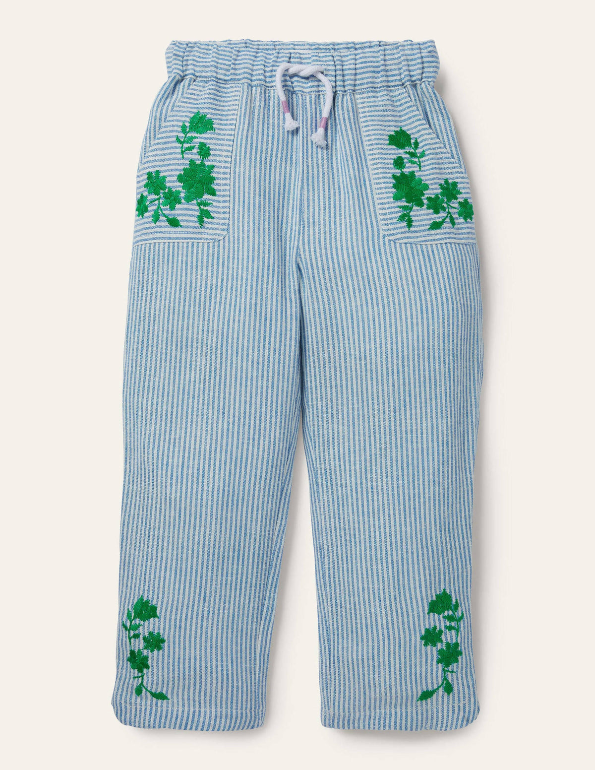 Embroidered Vacation Pants-Ivory/Coastal Blue Ticking-1