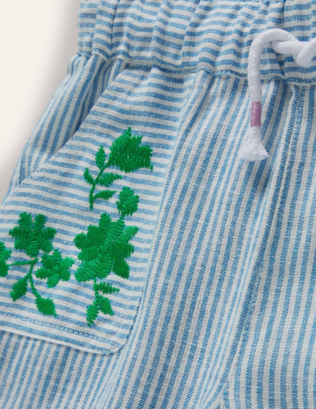 Embroidered Vacation Pants-Ivory/Coastal Blue Ticking - Image 3