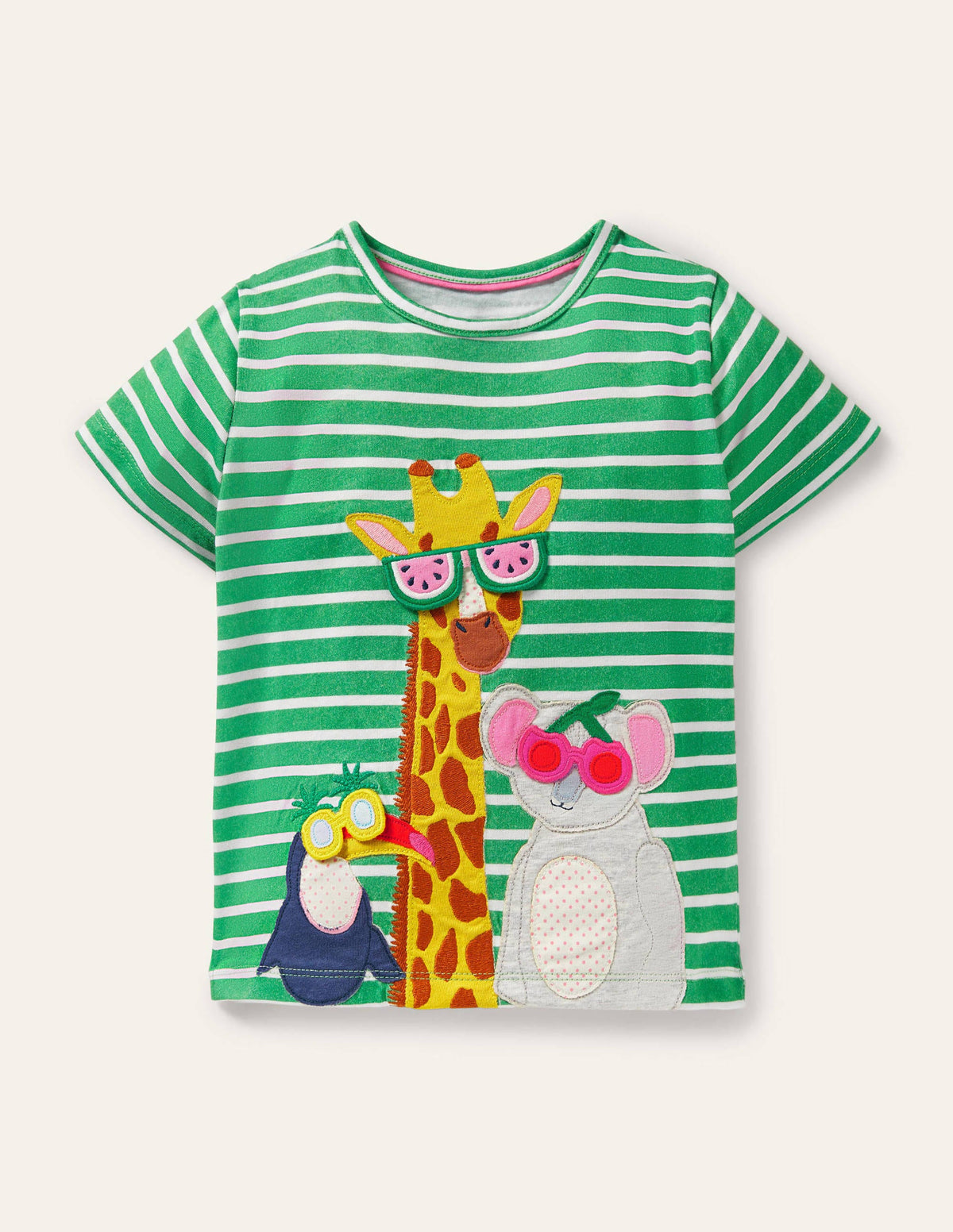 Lift-the-flap T-shirt-Tropical Green/ Ivory Giraffe - Image 1