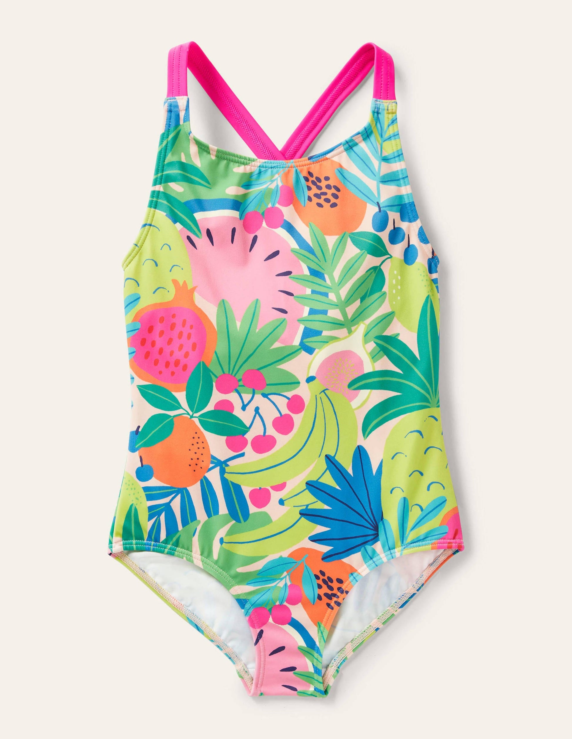 Cross-back Printed Swimsuit-Multi Tropical Fruit-1