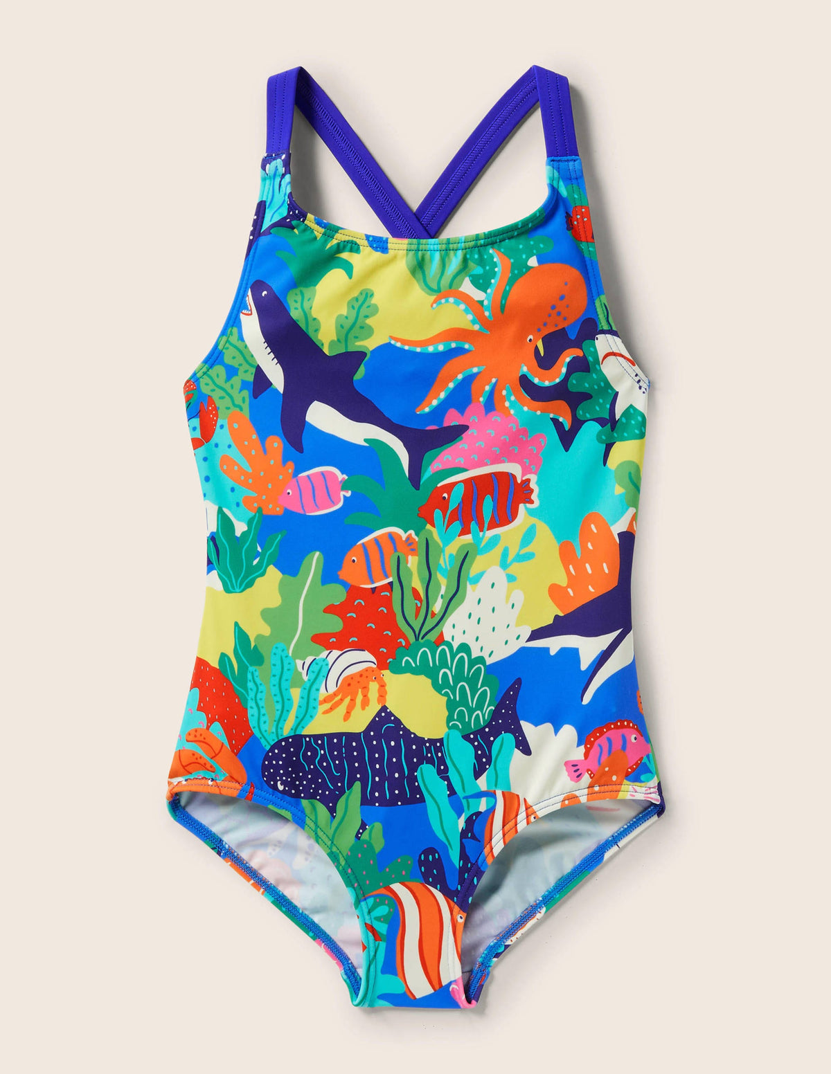 Cross-back Printed Swimsuit-Multi Rainbow Reef - Image 1