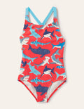 Red Shark Cross-back Swimsuit-Soft Red Sharks