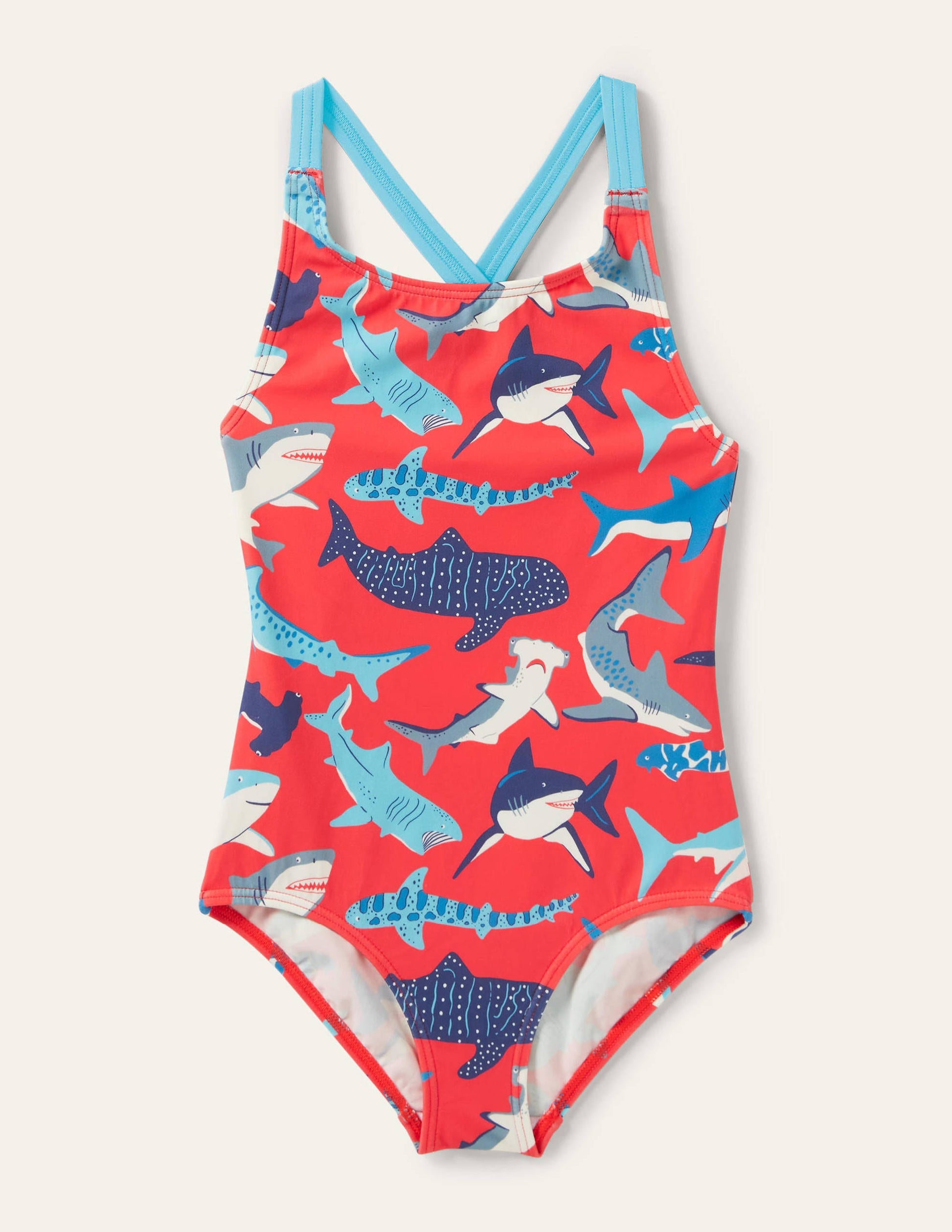 Red Shark Cross-back Swimsuit-Soft Red Sharks-1
