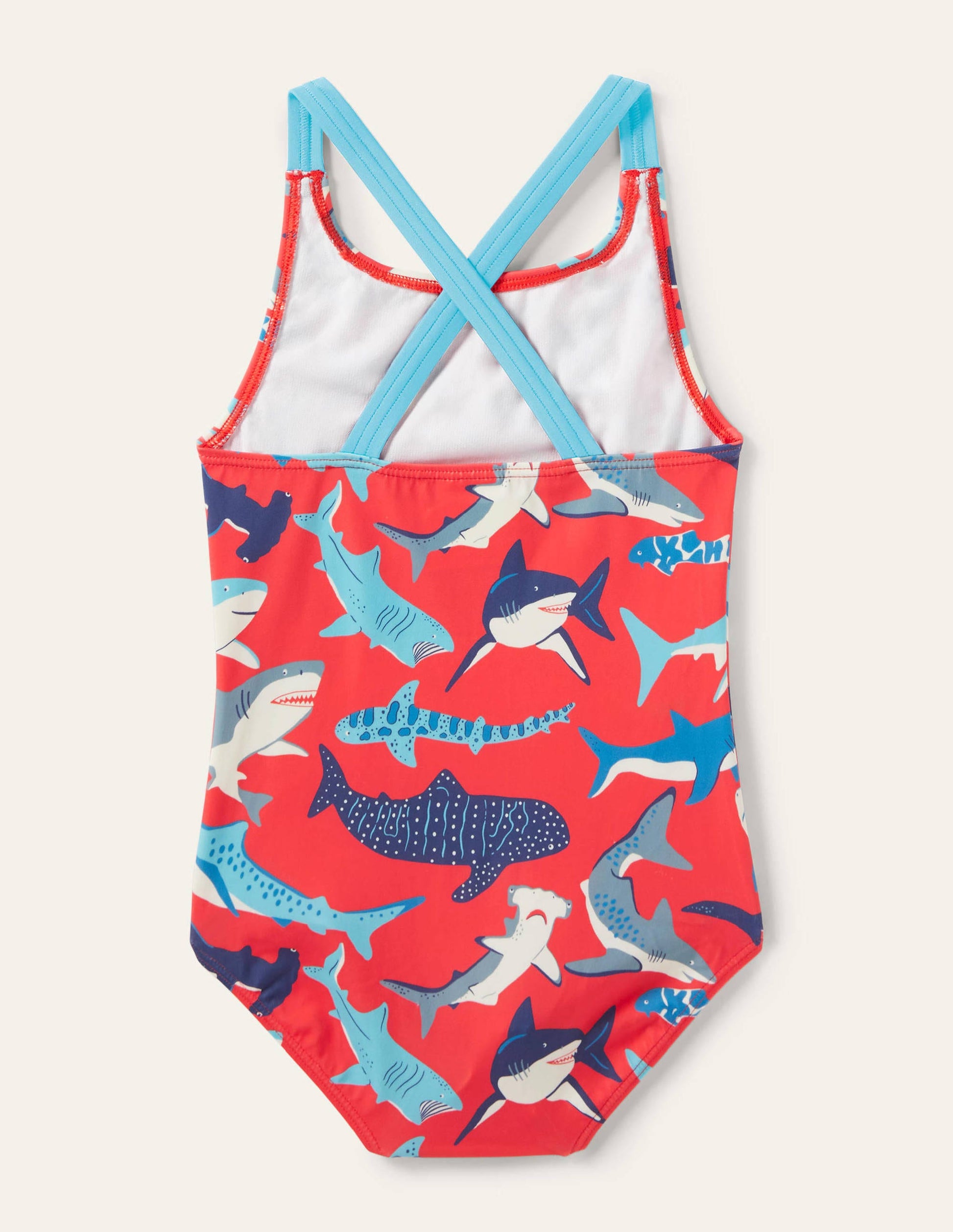 Red Shark Cross-back Swimsuit-Soft Red Sharks-2