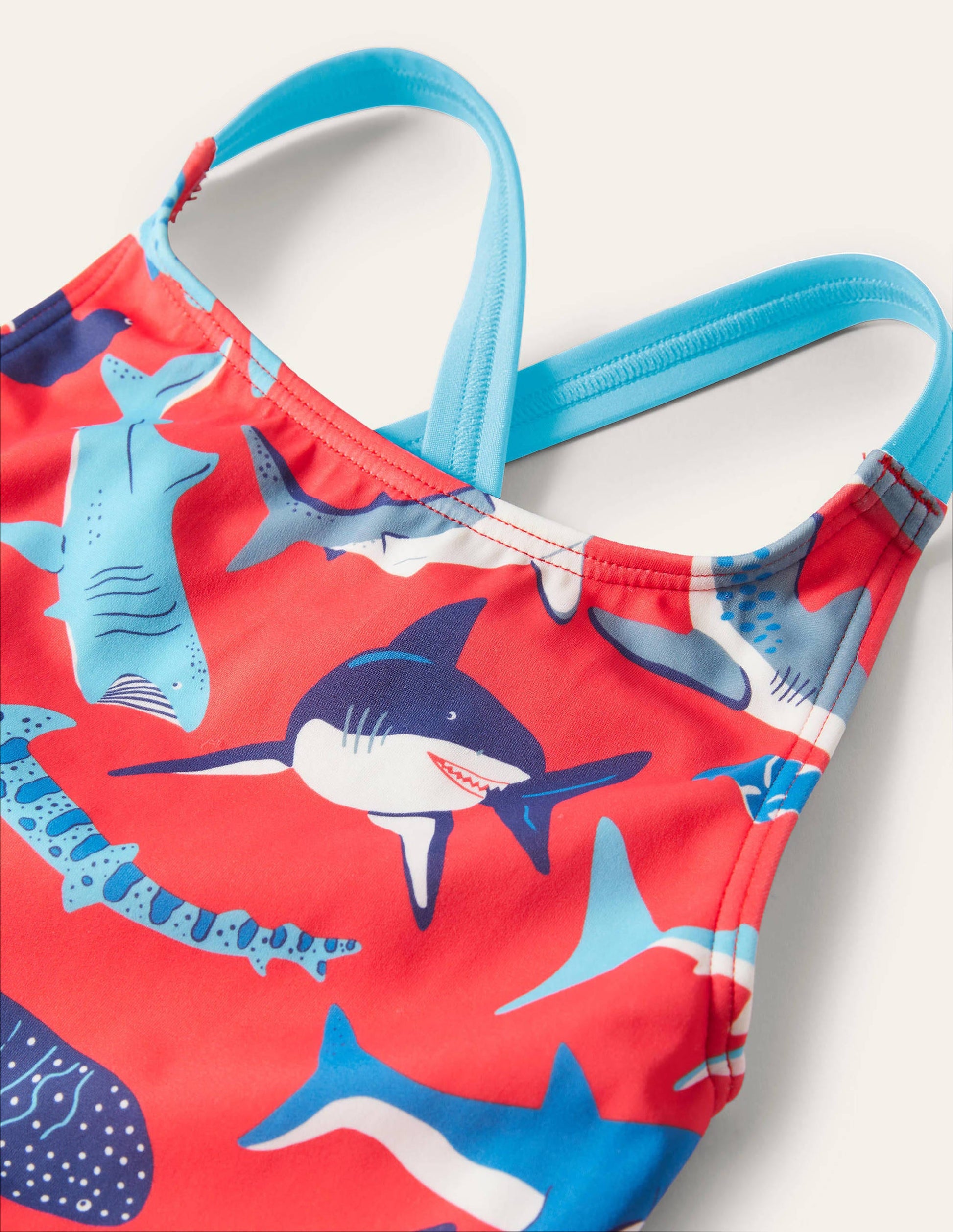Red Shark Cross-back Swimsuit-Soft Red Sharks-3