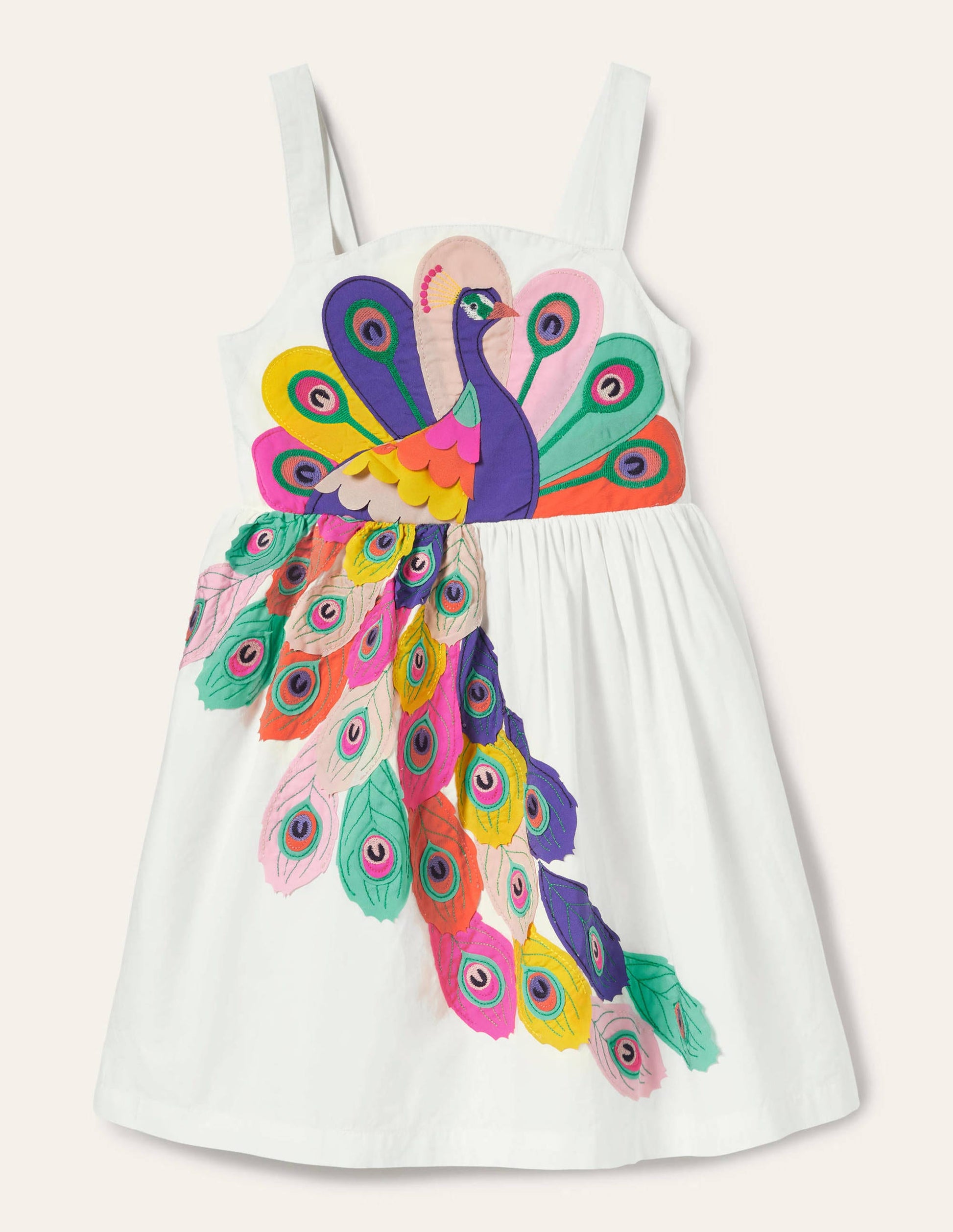 Peacock Appliqué Dress-Ivory-1