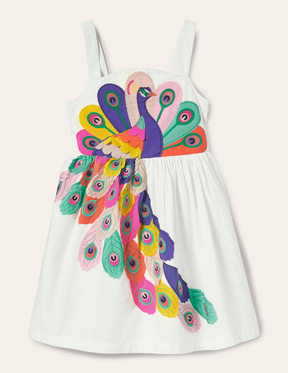 Peacock Appliqué Dress-Ivory - Image 1