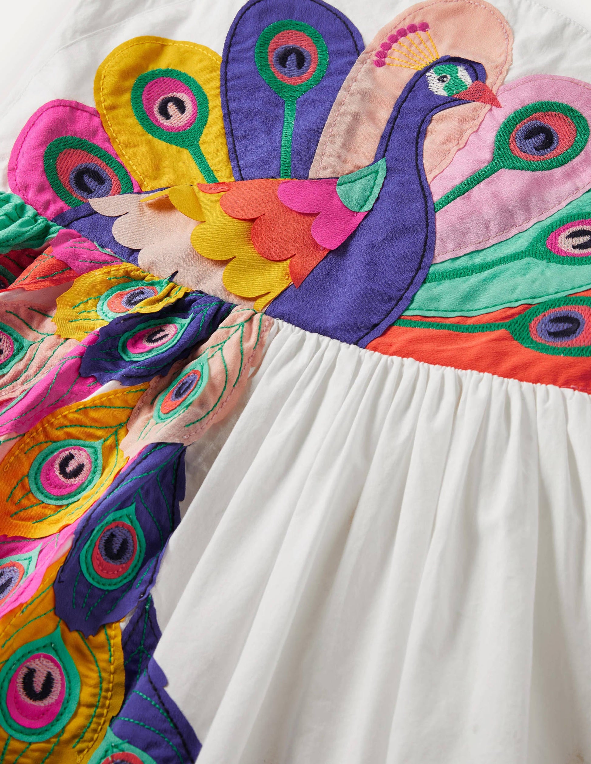 Peacock Appliqué Dress-Ivory-3