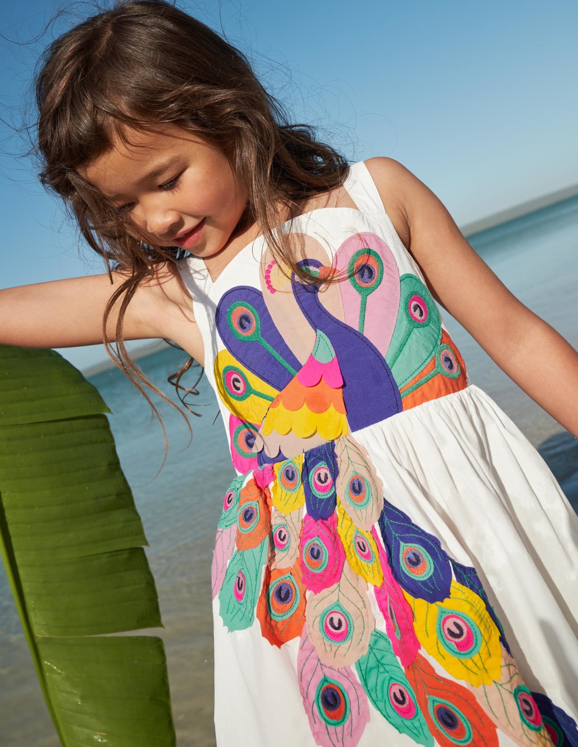 Peacock Appliqué Dress-Ivory-4
