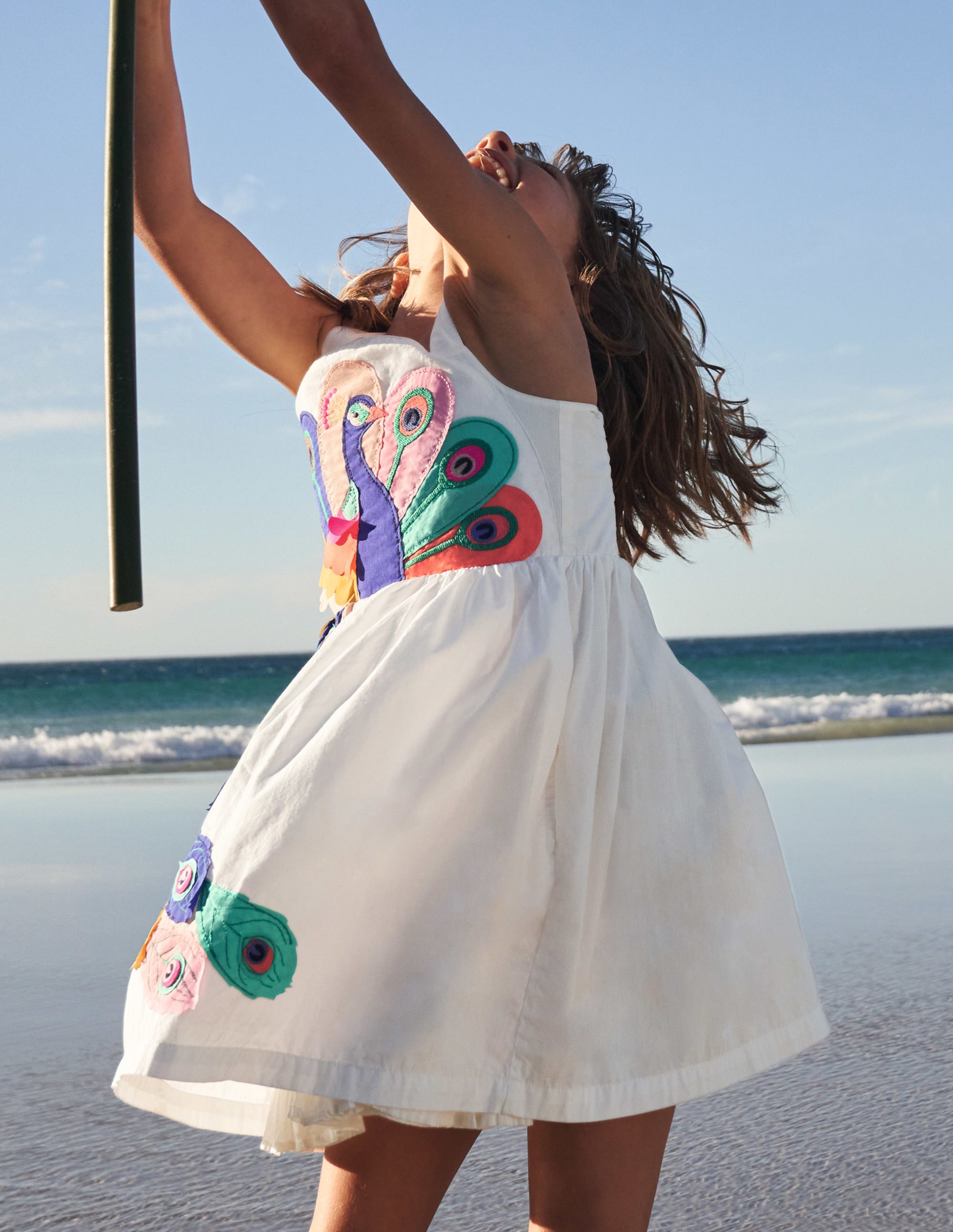 Peacock Appliqué Dress-Ivory - Image 6