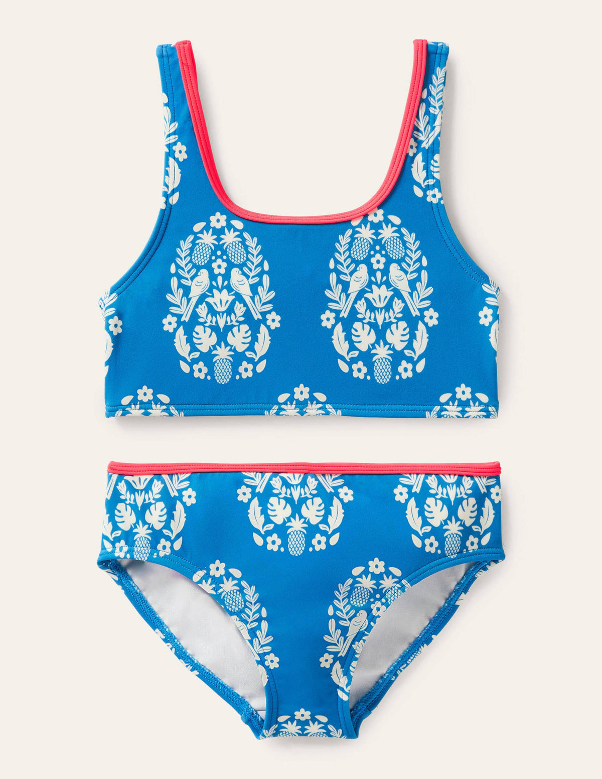 Twist Back Bikini-Marina Blue Tropical Woodblock - Image 1