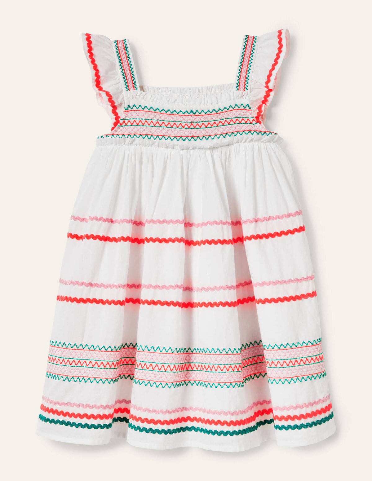 Embroidered Smock Dress-White-1
