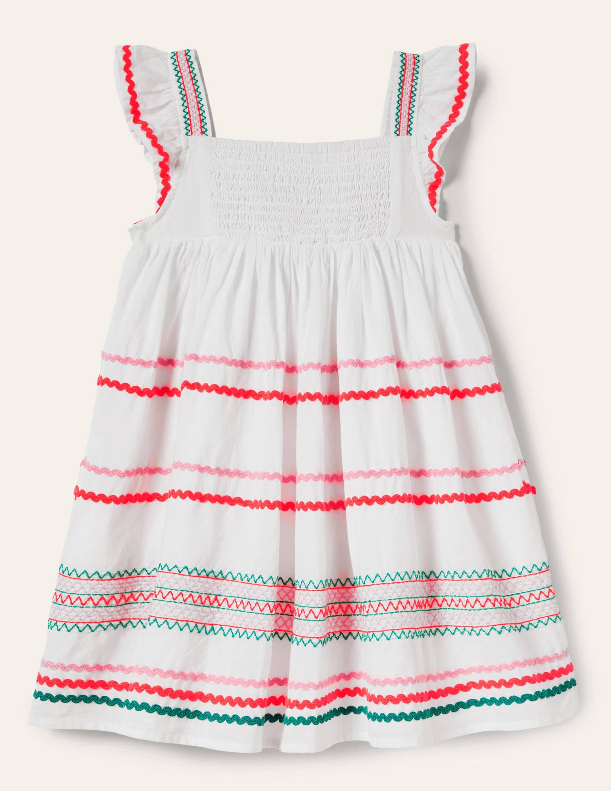 Embroidered Smock Dress-White - Image 2