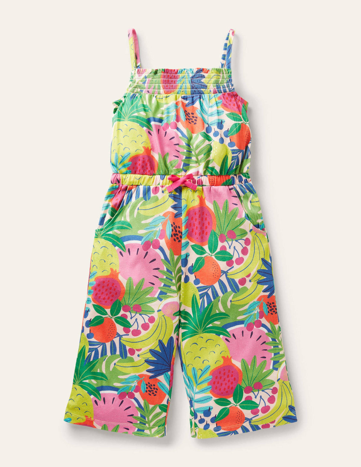 Wide Leg Jersey Jumpsuit-Multi Tropical Fruit - Image 1