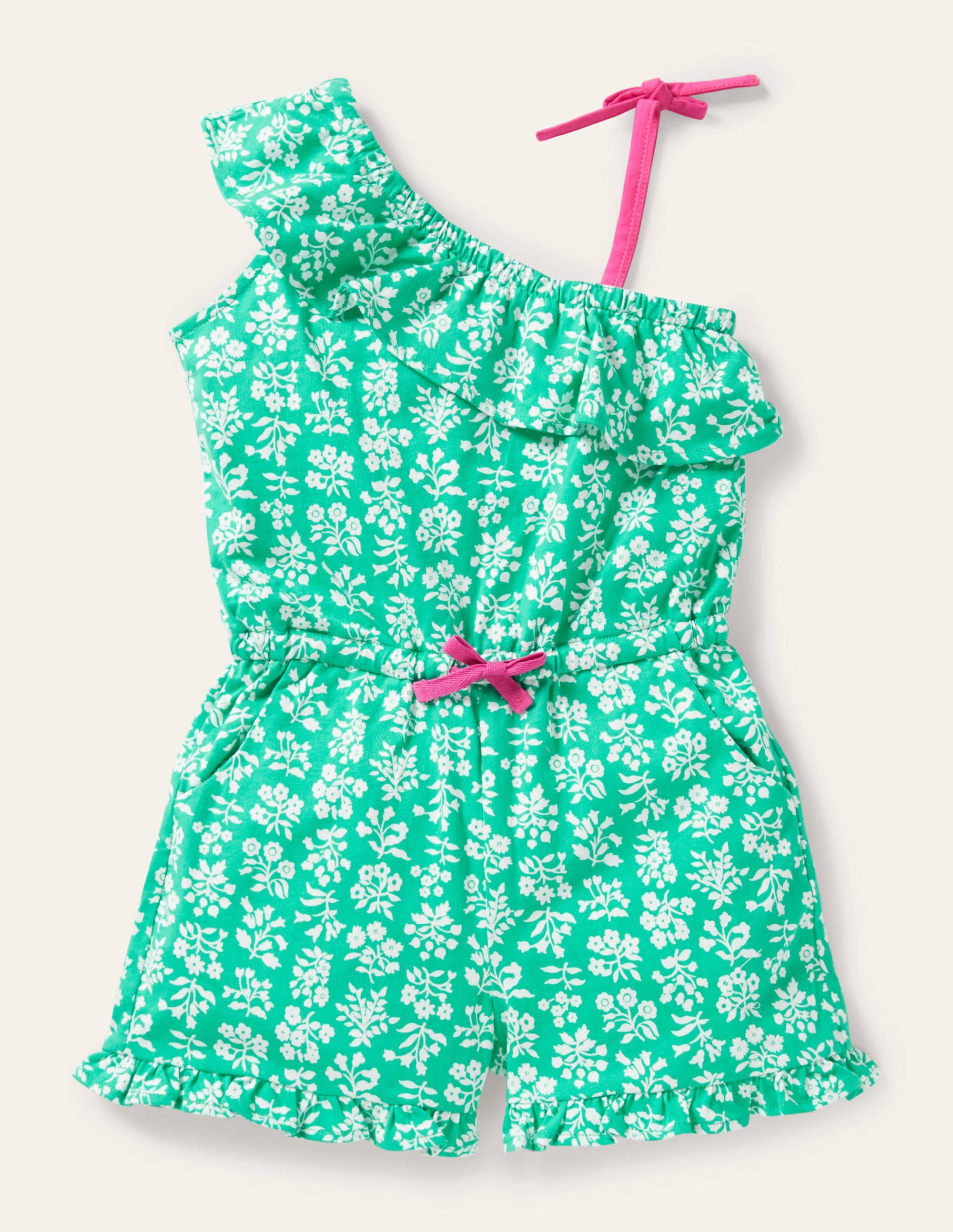 Jersey One Shoulder Romper-Tropical Green Woodblock - Image 1
