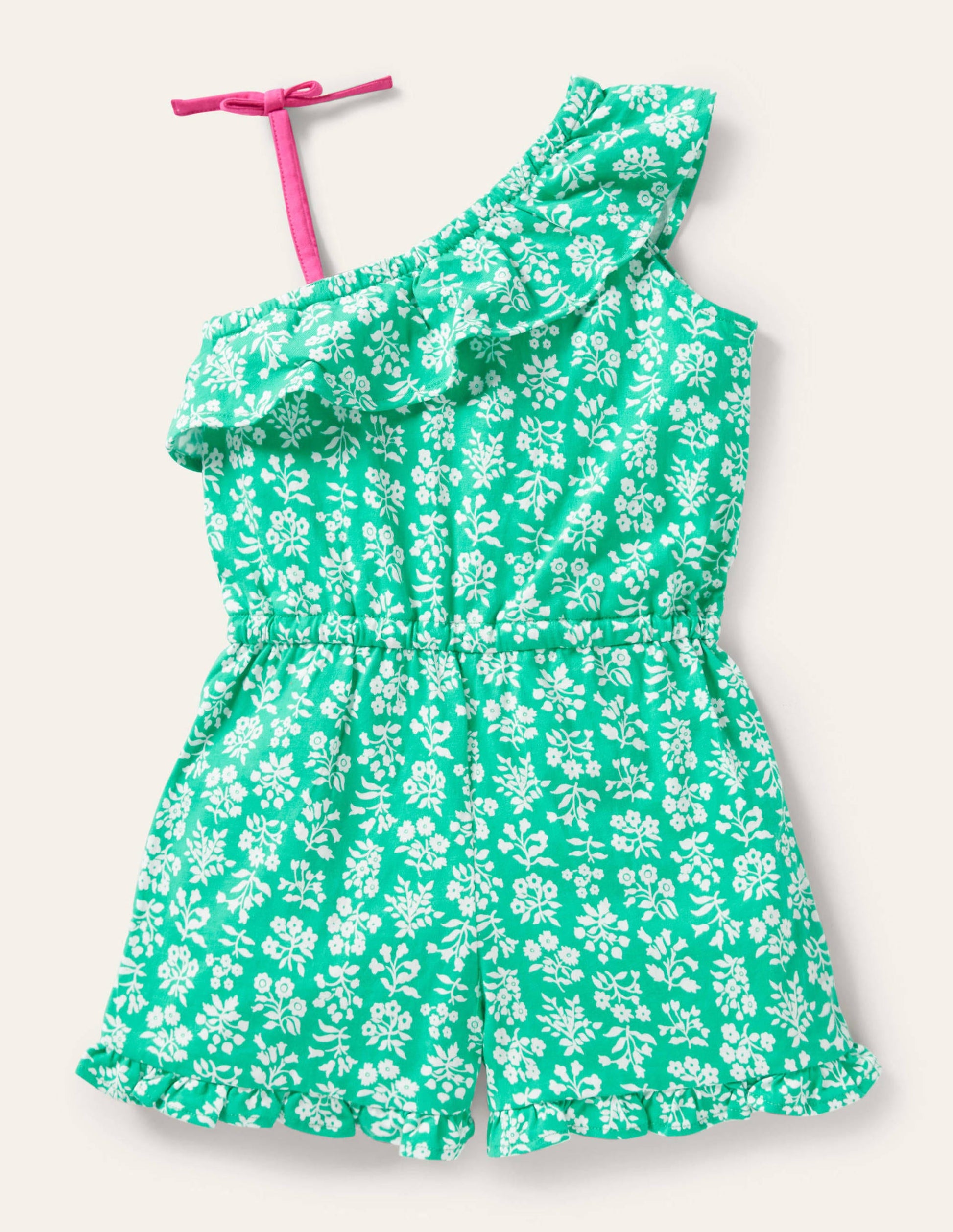 Jersey One Shoulder Romper-Tropical Green Woodblock-2