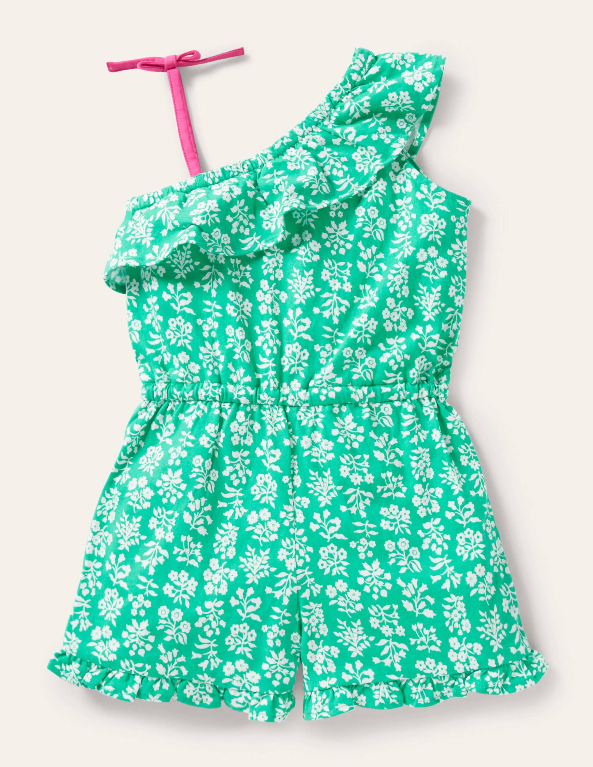 Jersey One Shoulder Romper-Tropical Green Woodblock - Image 2