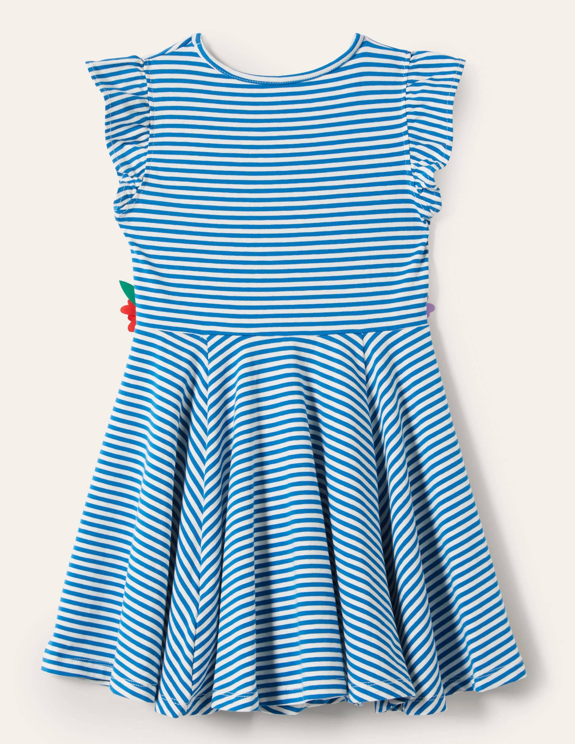 Frill Sleeve Twirly Dress-Bright Marina Blue/Ivory - Image 2