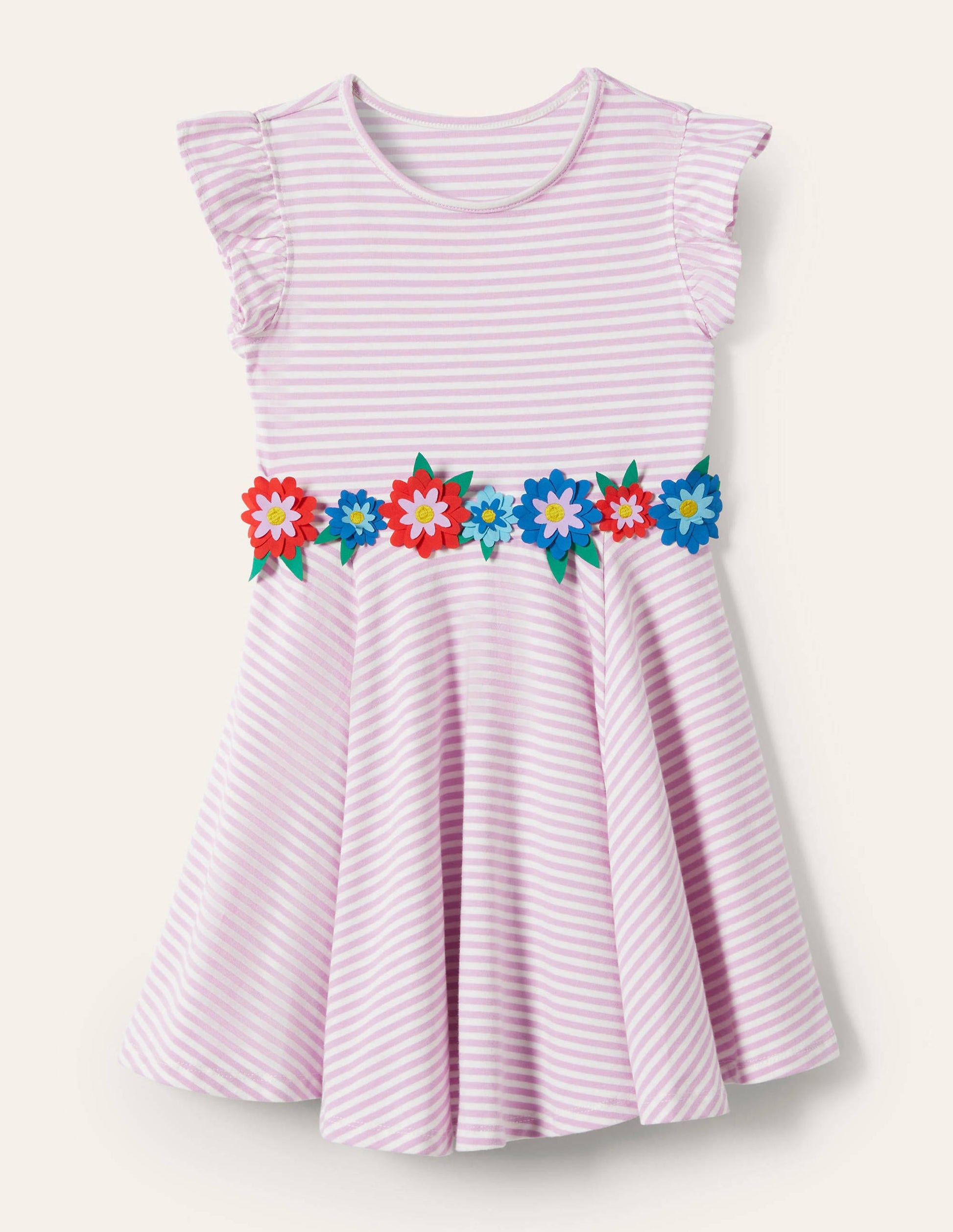 Frill Sleeve Twirly Dress-Rosebay Pink/Ivory-1