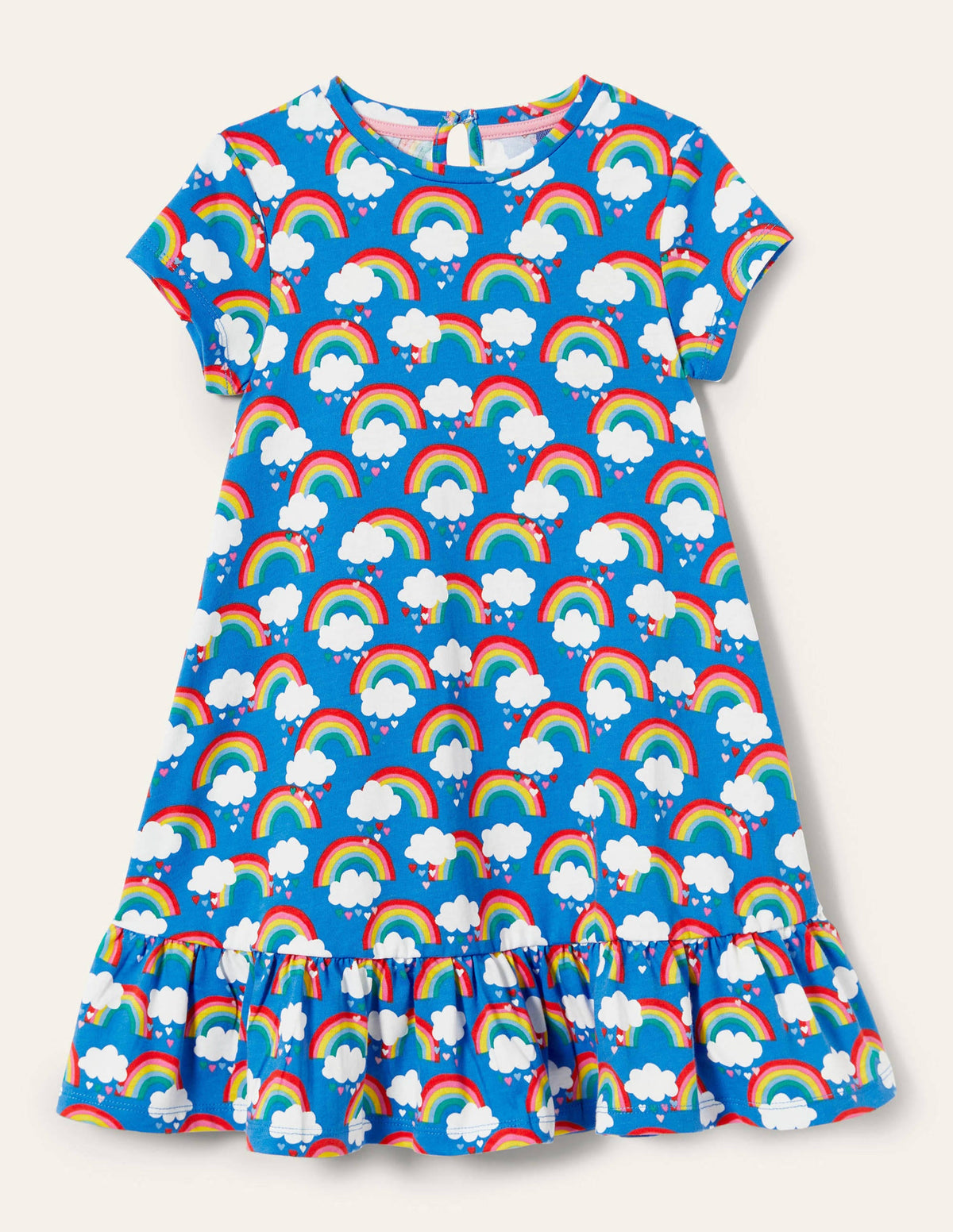 Drop Hem Jersey Dress-Moroccan Blue Love Rainbows - Image 1