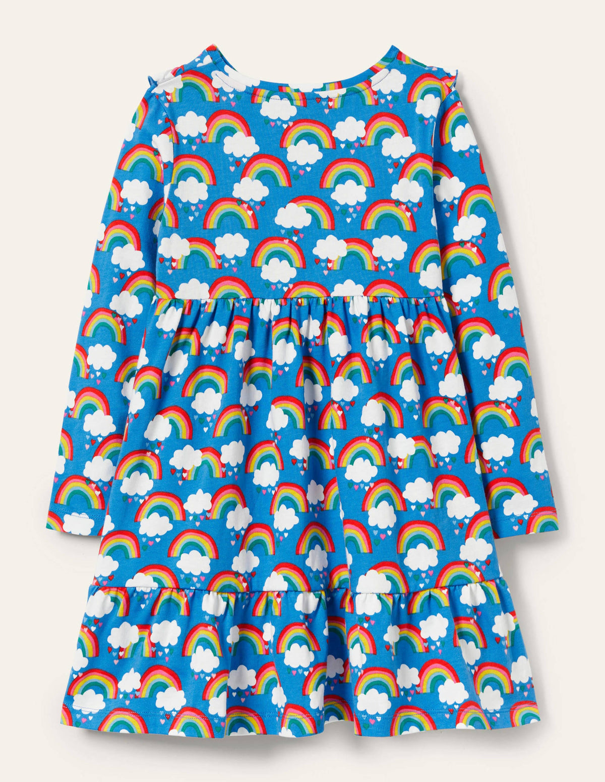 Frill Tiered Jersey Dress-Moroccan Blue Love Rainbows-2